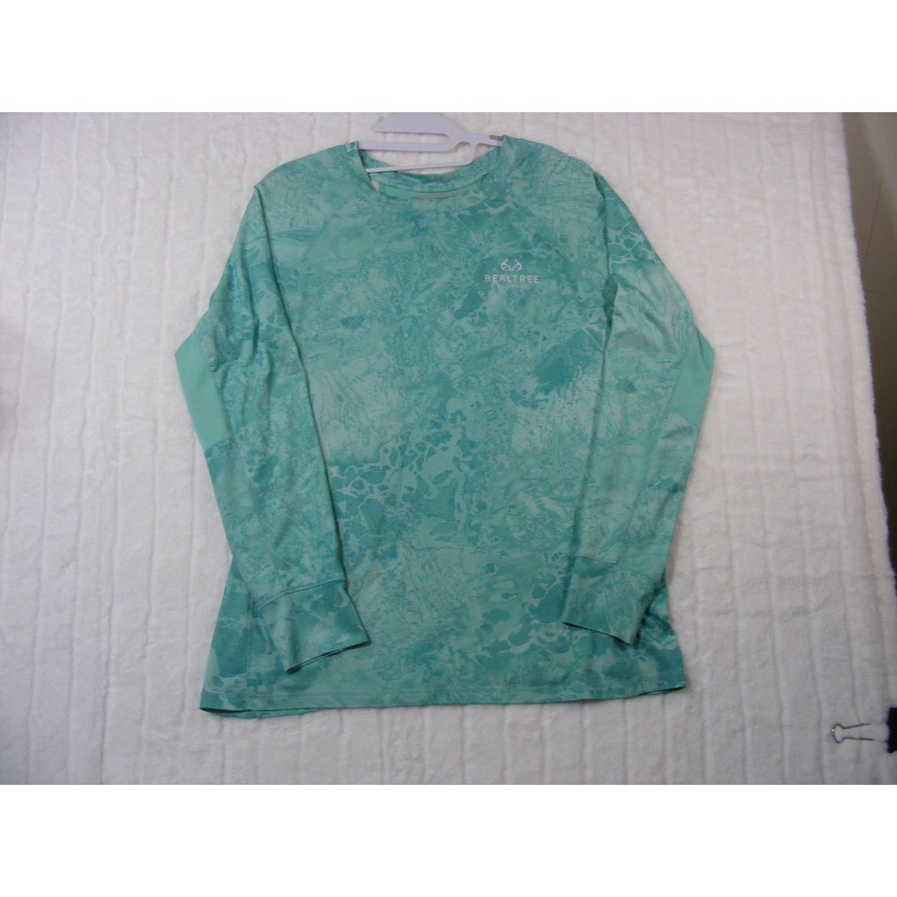 Realtree Fishing Shirt Women Large Teal Camo Excellent Long Sleeve Performance